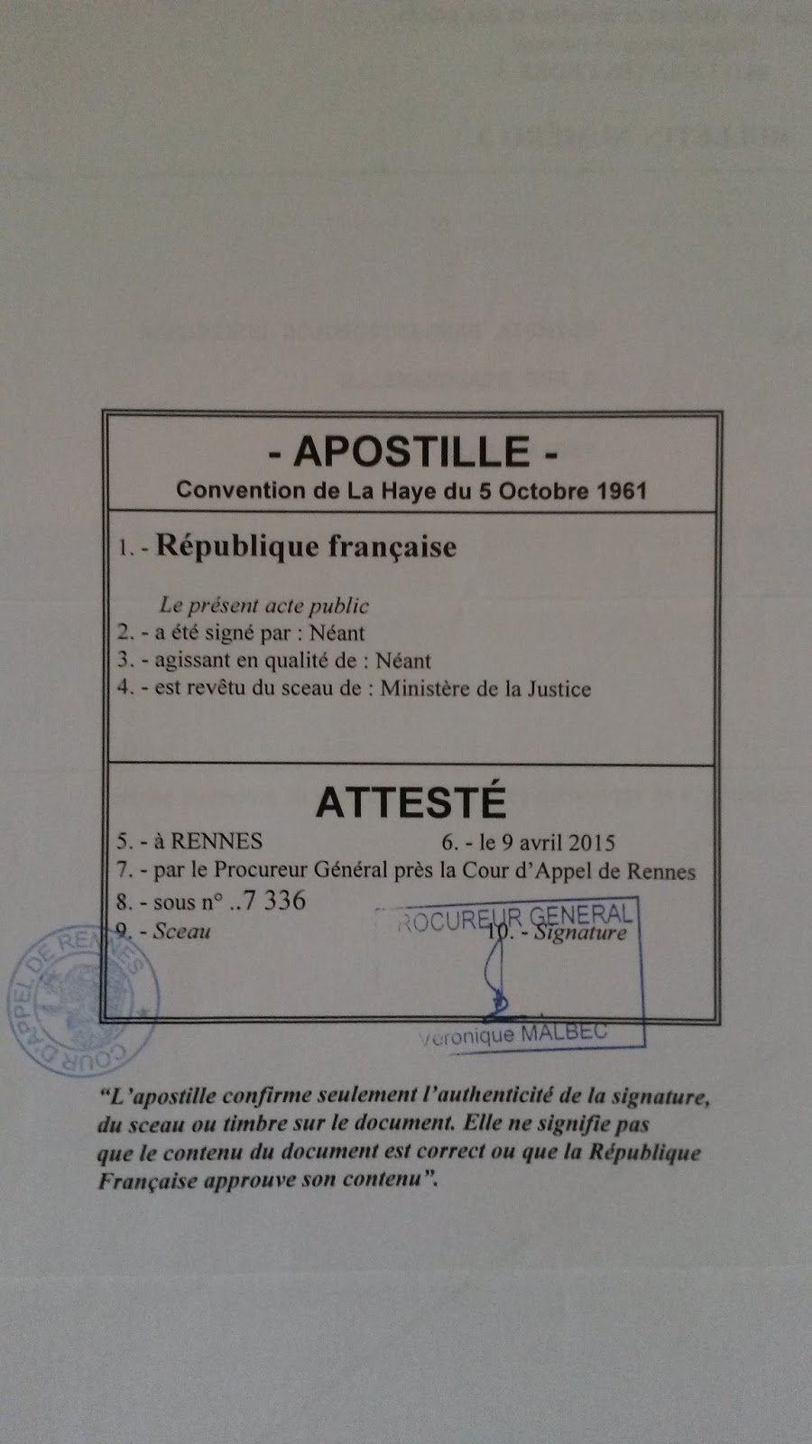 Acte de naissance apostillé